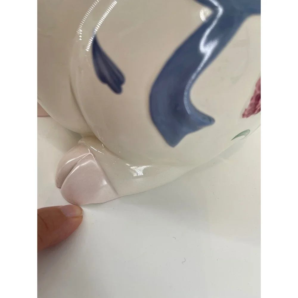 Lenox Poppies on Blue Pig Cookie Jar Poppies Barnyard White Blue Cottagecoe